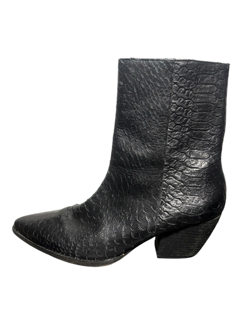 MATISSE Caty Black Snakeskin Pointed Toe Ankle Boots